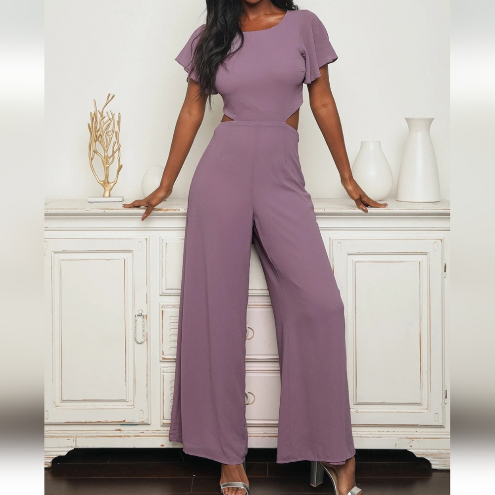 Lulus, Toast to You, Navy, Flutter Sleeve Cutout Jumpsuit, EUC, Women's S - Picture 12 of 16
